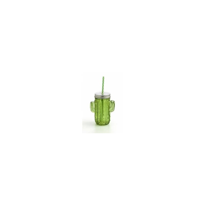 Vaso Jason con Tapa y Pajita Verde Cactus 14cm