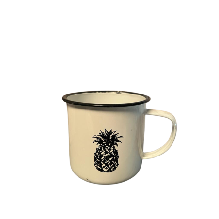 White Enamel Mug Ananas 35cl