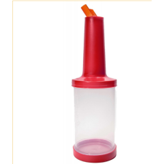 Botella de 1L en color rojo con diseño ergonómico, boquilla de precisión y sistema de almacenamiento. Ideal para un servicio ráp