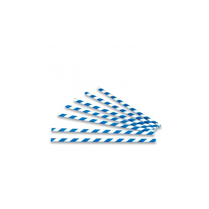 Pajitas de Papel Rayas Azules 6x200mm