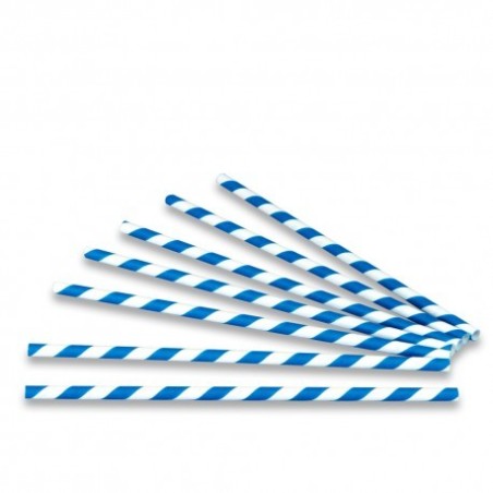 Pajitas Papel Rayas Azules 6x200mm Retro